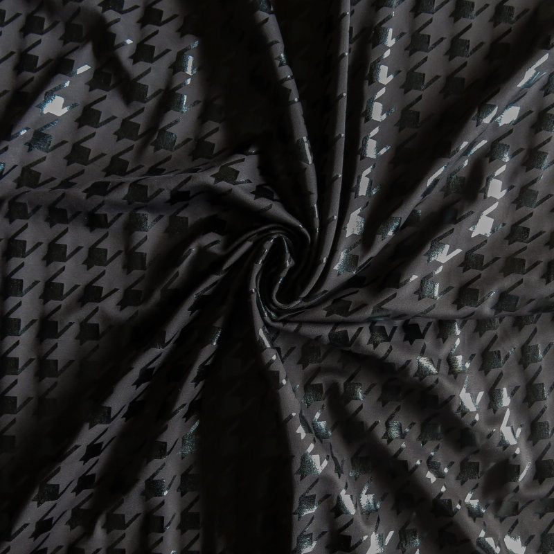 Athletic Jersey Knit Black Foil Houndstooth 34 Remnant