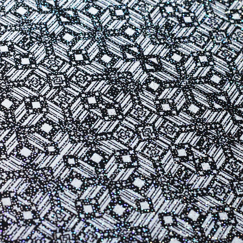 Splice And Dice Polyester Spandex Fabric - Black And White Geometric, 58/60" Width (1 Yard)