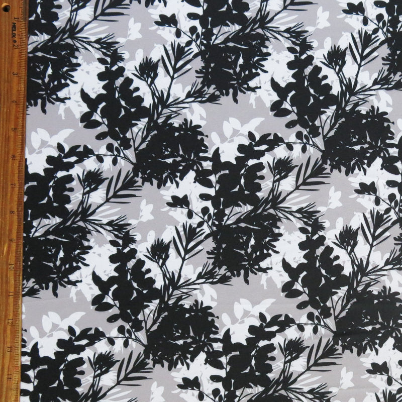 Swim Knit Poly Spandex Black and White Floral Bunches