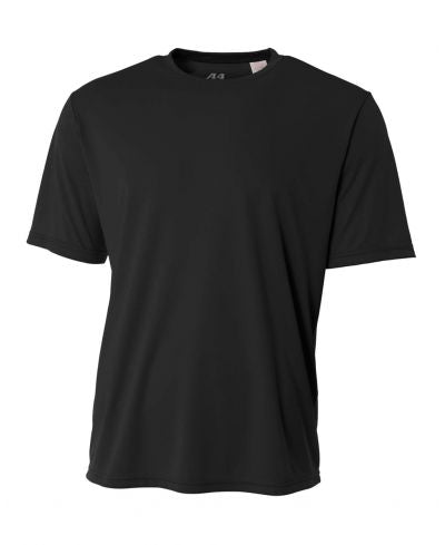 A4 N3142 Cooling Performance Crew Micro Poly Interlock Fabric - Black, Moisture Wicking, Sun Defense (1 Piece)