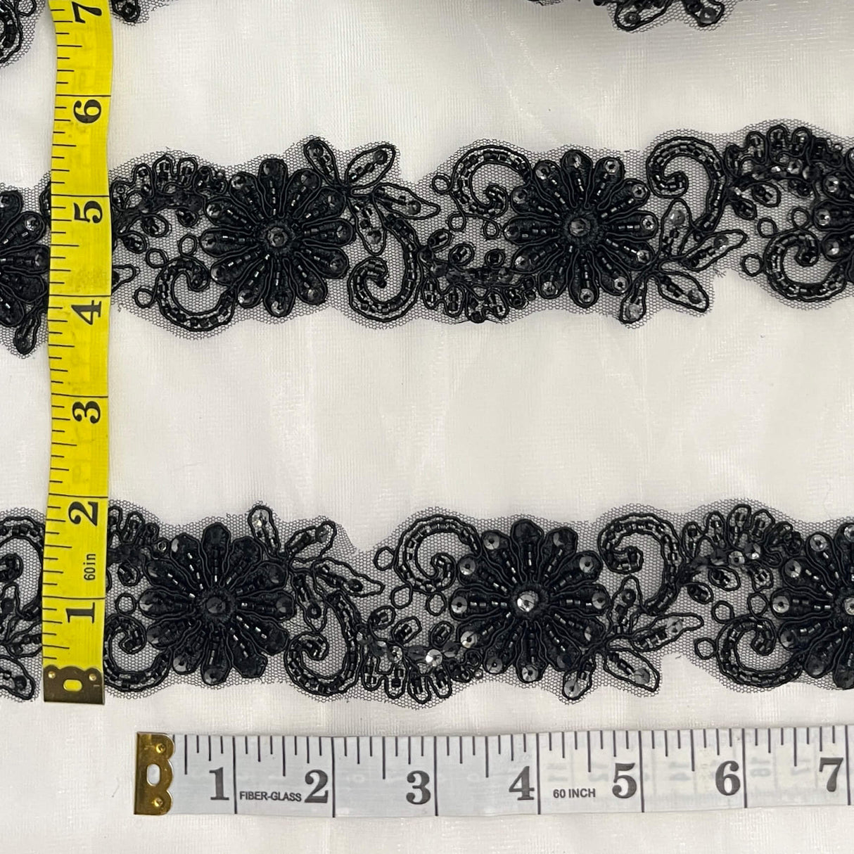 Beaded Corded Lace Trim on Polyester Mesh