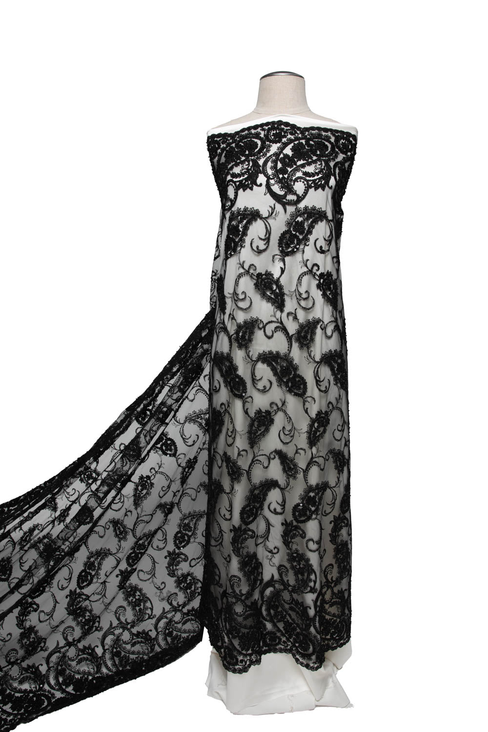 1 Yard Tulle Lace Fabric Embroidered with Sequins and Intricate Floral Pattern, 52" Wide