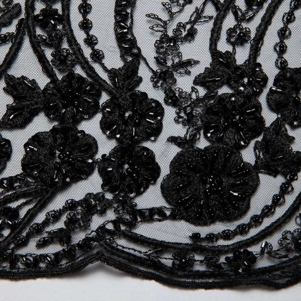 1 Yard Embroidered Tulle Lace Fabric with Elegant Intricate Design, 52" Wide