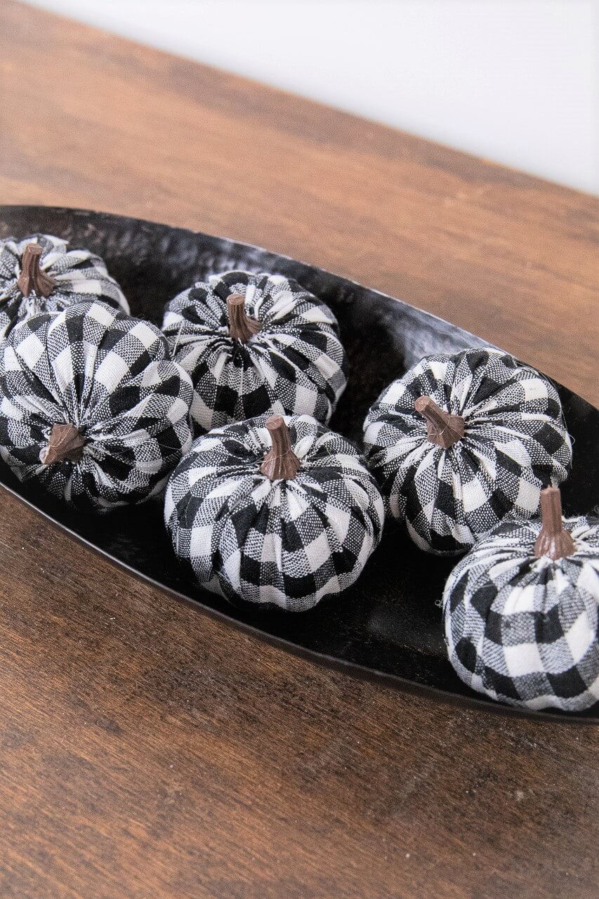3” Fabric Black Plaid Pumpkin - Set of 6