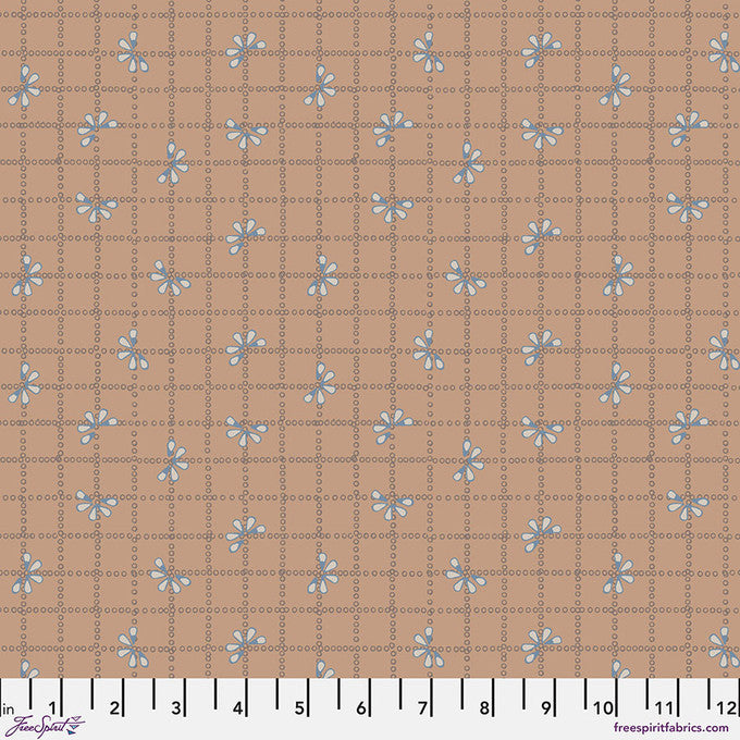 Cotton Fabric Bloom Check Tan Flourish and Bloom 44/45"