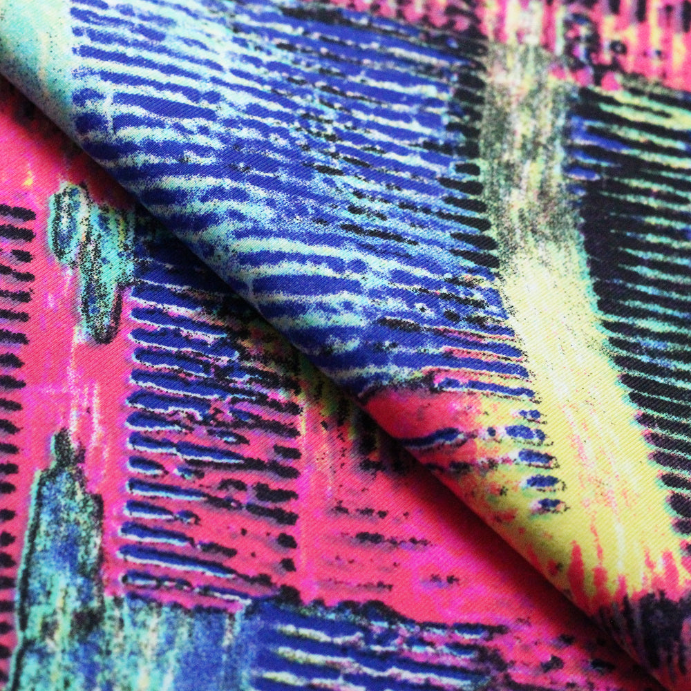Patchwork Nylon Spandex Fabric - Blue And Pink Madras Plaid, 58-60" Width (1 Yard)