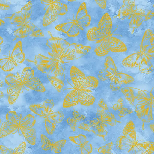 Cotton Butterfly Impressions Fabric Blue 44/45"