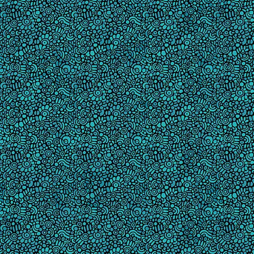 Cotton Print Blue Green Teal Pebble Mosaic Fabric 44/45"