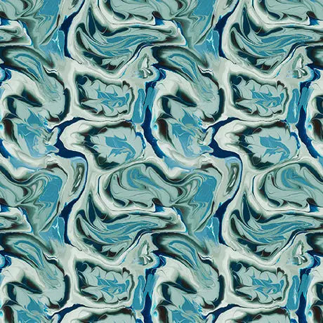 Cotton Print Swirl Fern Fabric Turquoise Blue Green 44/45
