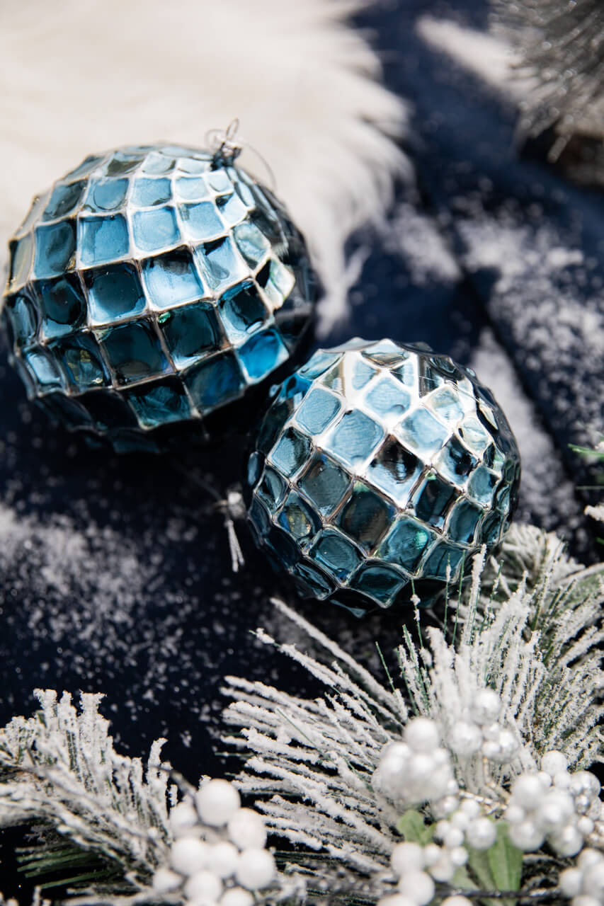 12 CM Blue Chrome Honeycombed Ball Ornament