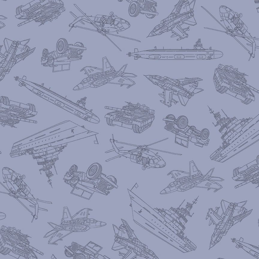 Cotton Fabric Blue Military Convoy Path to Freedom 44/45"