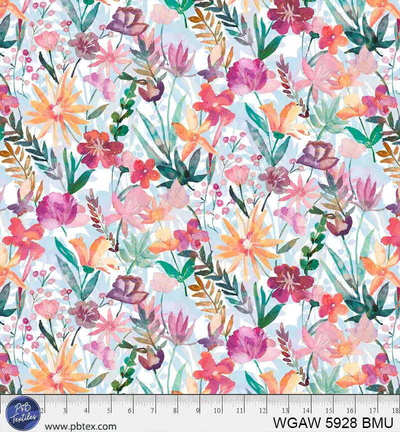 Cotton Wideback Fabric Blue Multi Whispering Gardens Floral 108"