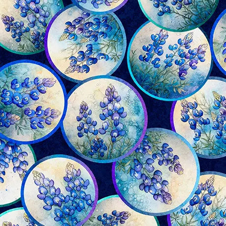 Cotton Bluebonnet Vignettes Fabric Navy 44/45"