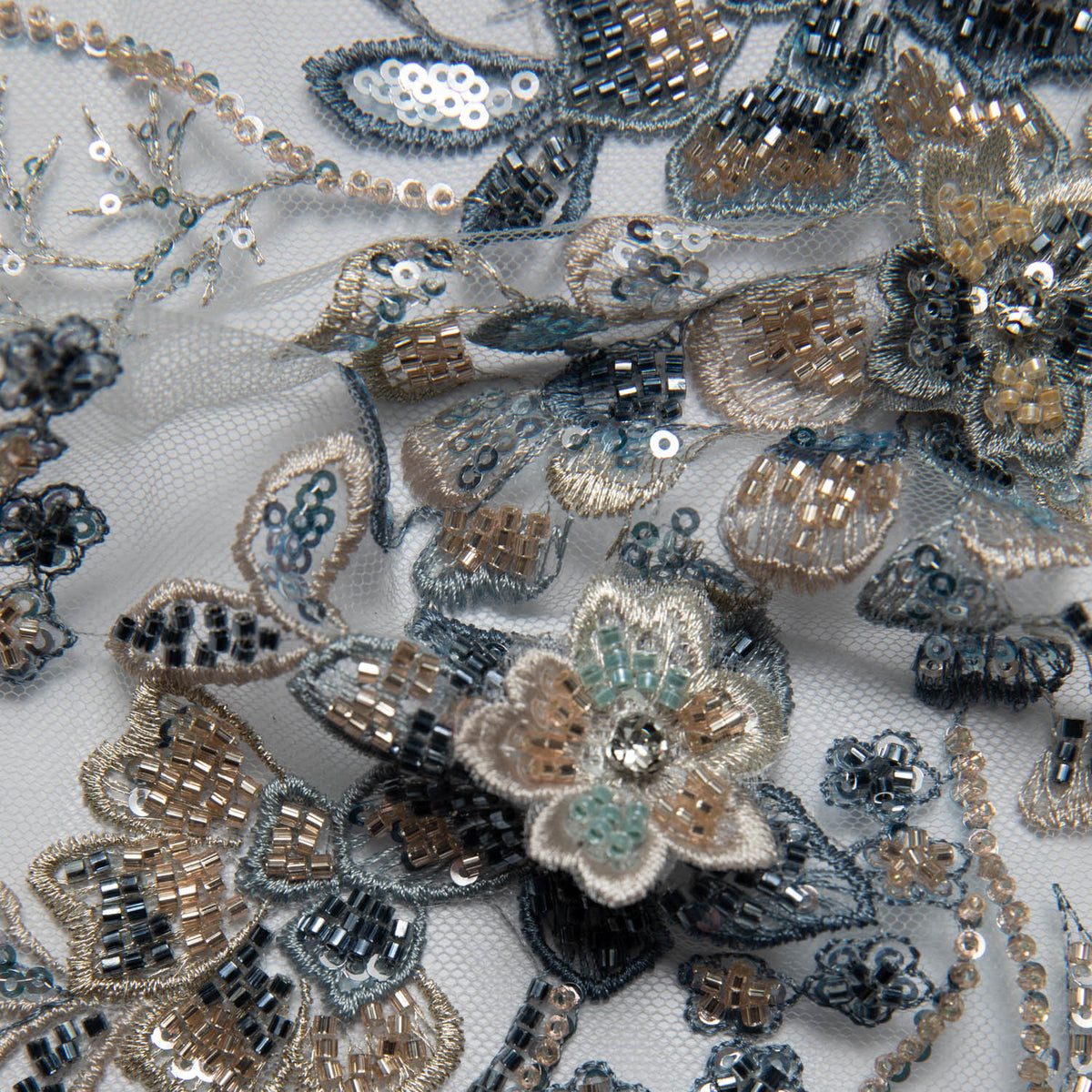 1 Yard Embroidered Tulle Lace Fabric with Incredible Floral Design, 52" Wide