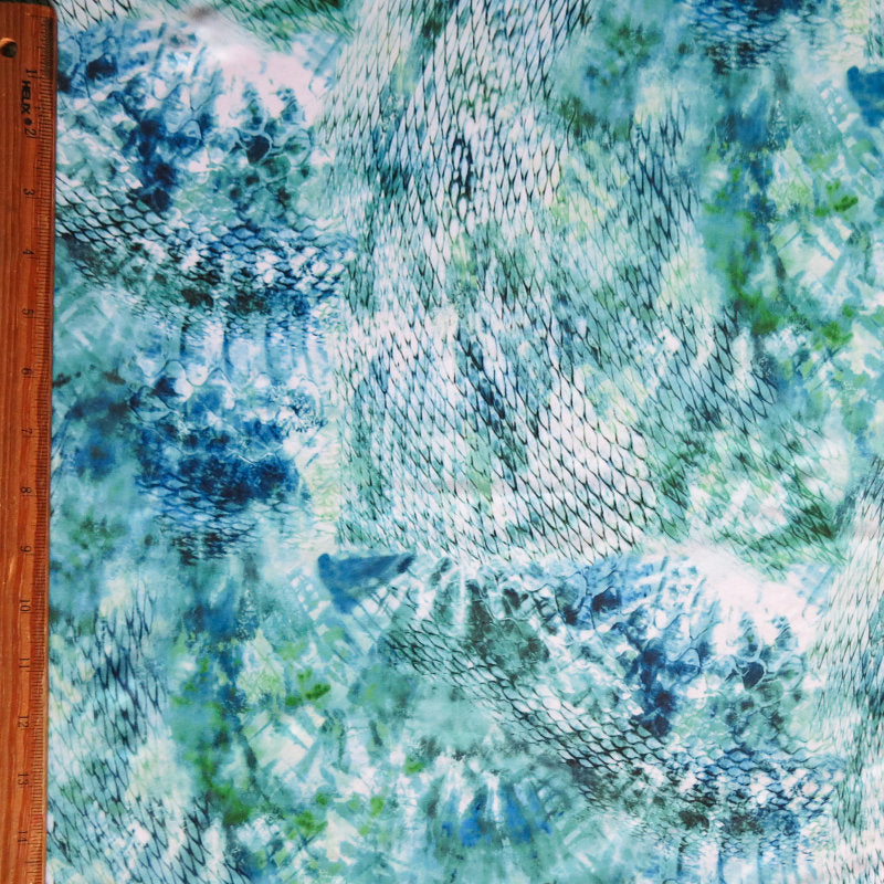 Athletic Jersey Knit Poly Spandex Abstract Snakeskin Blue/Green