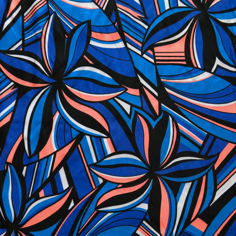 Swim Knit Poly Spandex Blue/Coral Abstract Floral