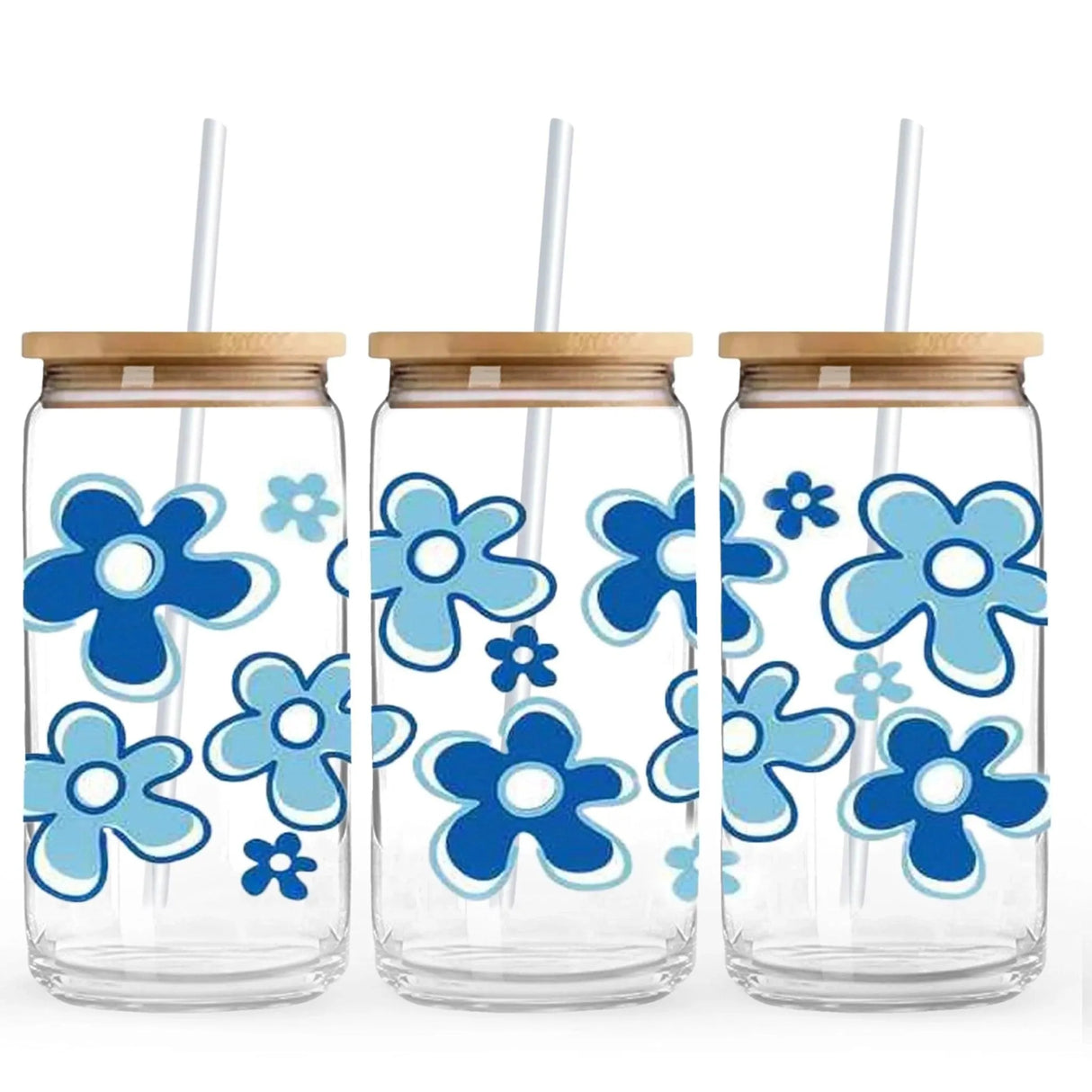 UV DTF Wrap - Blue Funky Flowers (9.7" x 4.3")