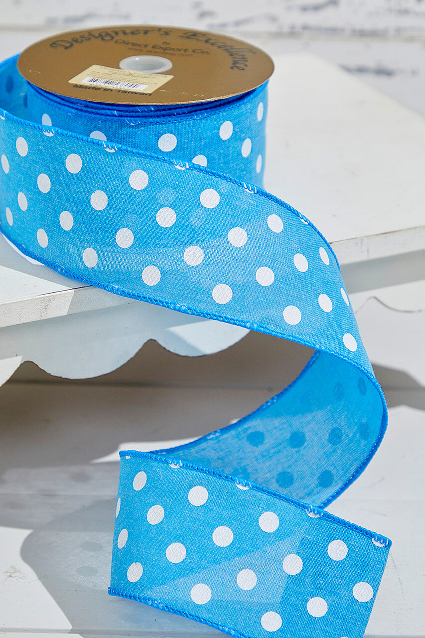 2.5" x 10 Yards Bright Blue Polka Dot Ribbon