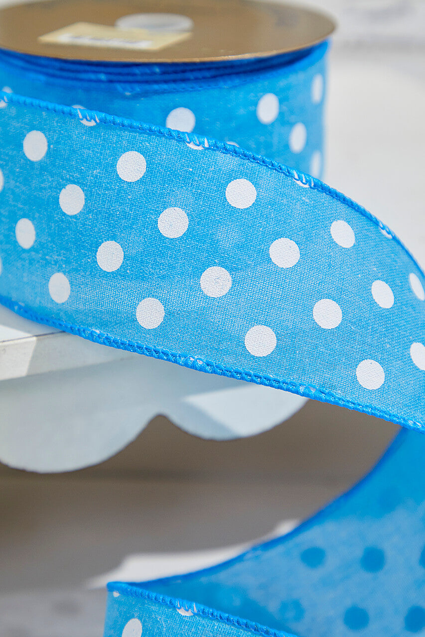 2.5"x 10 Yards Bright Blue Polka Dot Ribbon Classic Wired Spring Craft Ribbon