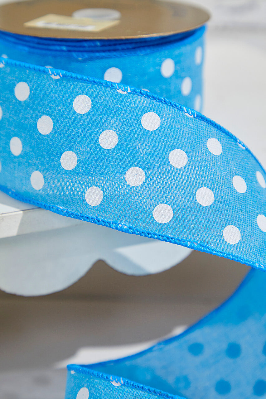 2.5" x 10 Yards Bright Blue Polka Dot Ribbon