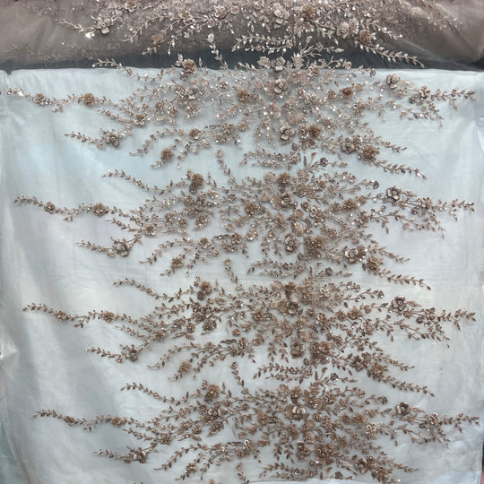1 Yard Beaded 3D Floral Lace Fabric Embroidered 100 Percent Polyester Net Mesh 51 inch Width