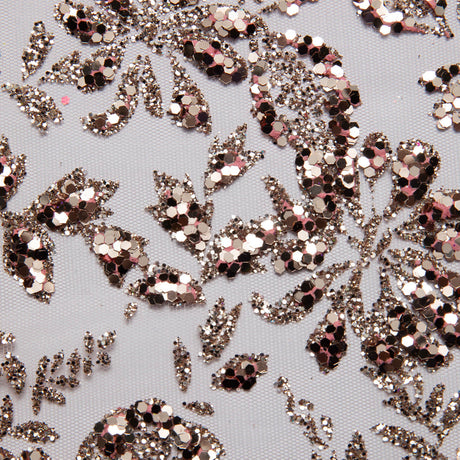1 Yard Tulle Lace Fabric with Glitter Floral Design, 58" Wide