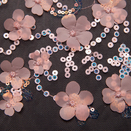 1 Yard Tulle Lace Fabric Embroidered with Applique and Incredible 3D Floral Pattern, 52" Wide