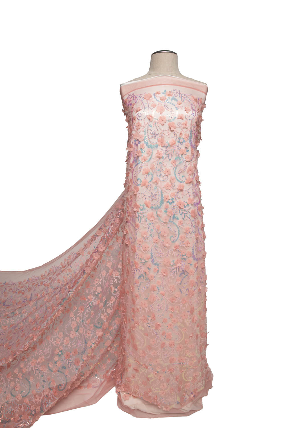 1 Yard Tulle Lace Fabric Embroidered with Applique and Incredible 3D Floral Pattern, 52" Wide