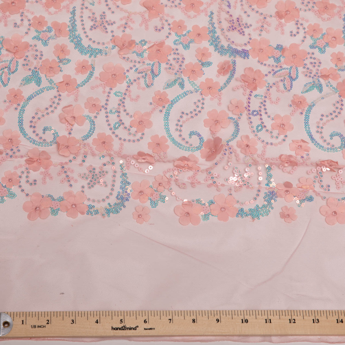 1 Yard Tulle Lace Fabric Embroidered with Applique and Incredible 3D Floral Pattern, 52" Wide