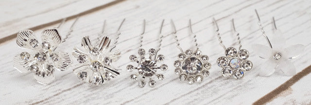 AB Silver Rhinestone Flower Hair Pins Bridal Bobby Pins 72 Pack