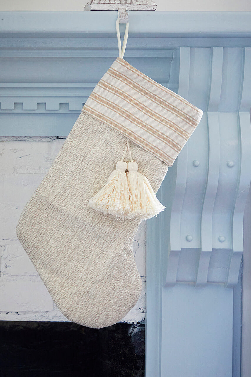 Beige Burlap Stocking with Tassel