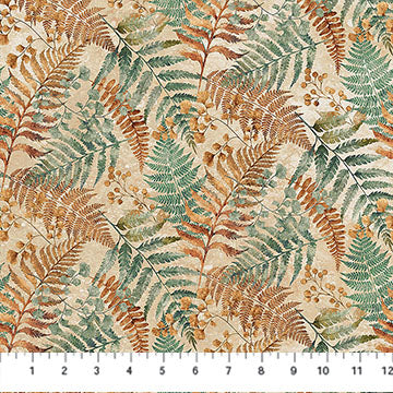 Cotton Print Brown Fern Rooted Stonehenge Fabric 44/45"