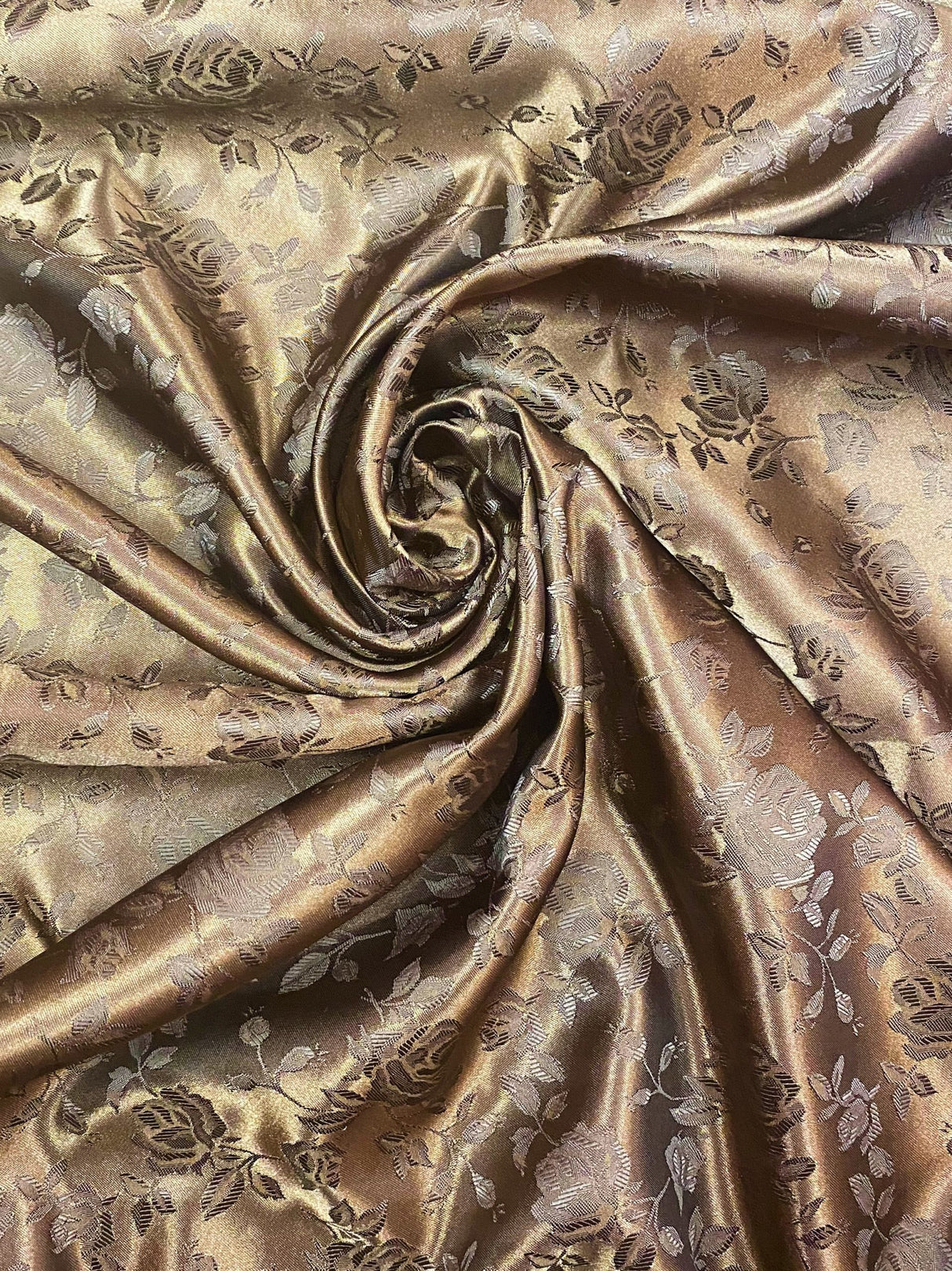 Brown Jacquard Satin Fabric - Brown Jacquard, 58"-60" Width