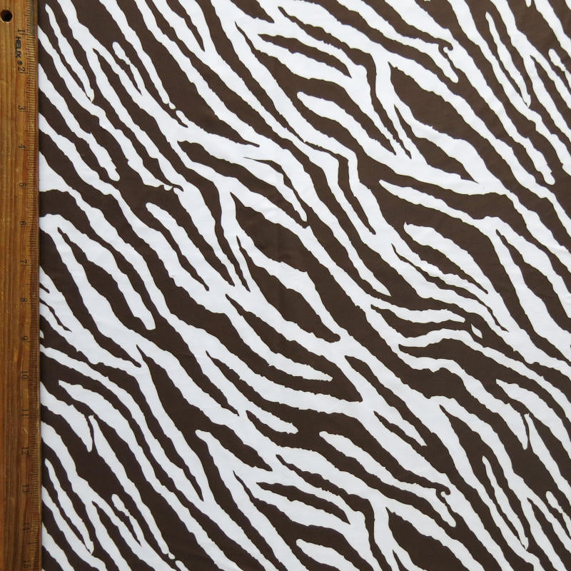 Swim Knit Brown Zebra Print 4-Way Stretch