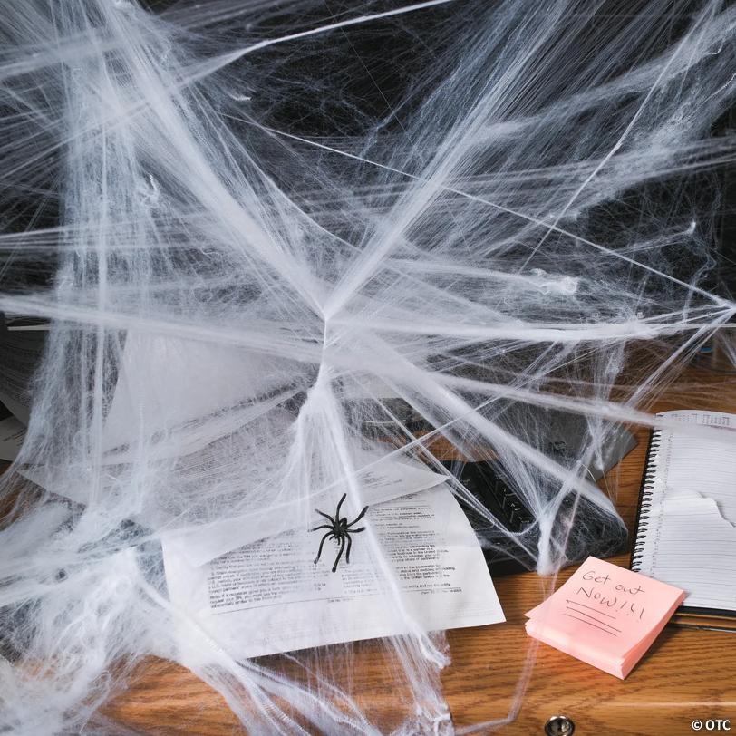 Bulk 48 Pc. Stretchable Spider Webs with Black Plastic Spiders