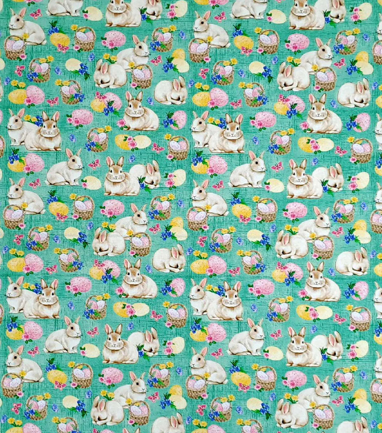Quilting Cotton Bunnies & Eggs on Sage Easter Fabric