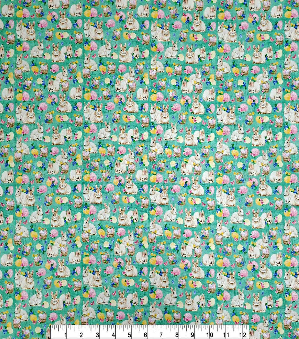 Quilting Cotton Bunnies & Eggs on Sage Easter Fabric