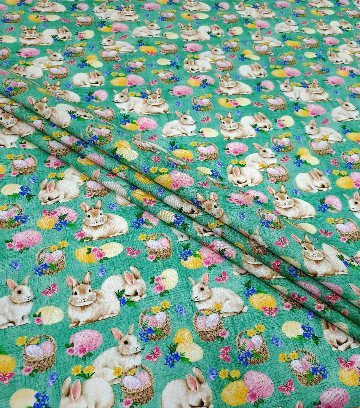 Quilting Cotton Bunnies & Eggs on Sage Easter Fabric