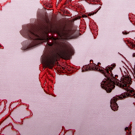 1 Yard Tulle Lace Fabric with Two Tone Embroidered Splendid 3D Floral Pattern, 52" Wide