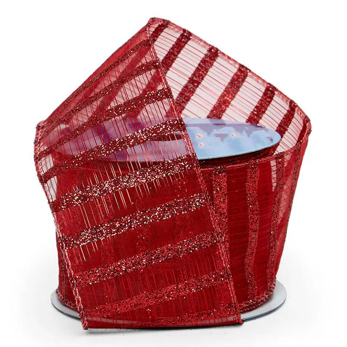 Sparkling Stripes On Sheer Wired Ribbon 2 1/2 '' X 10 yd Red Color 1 / roll