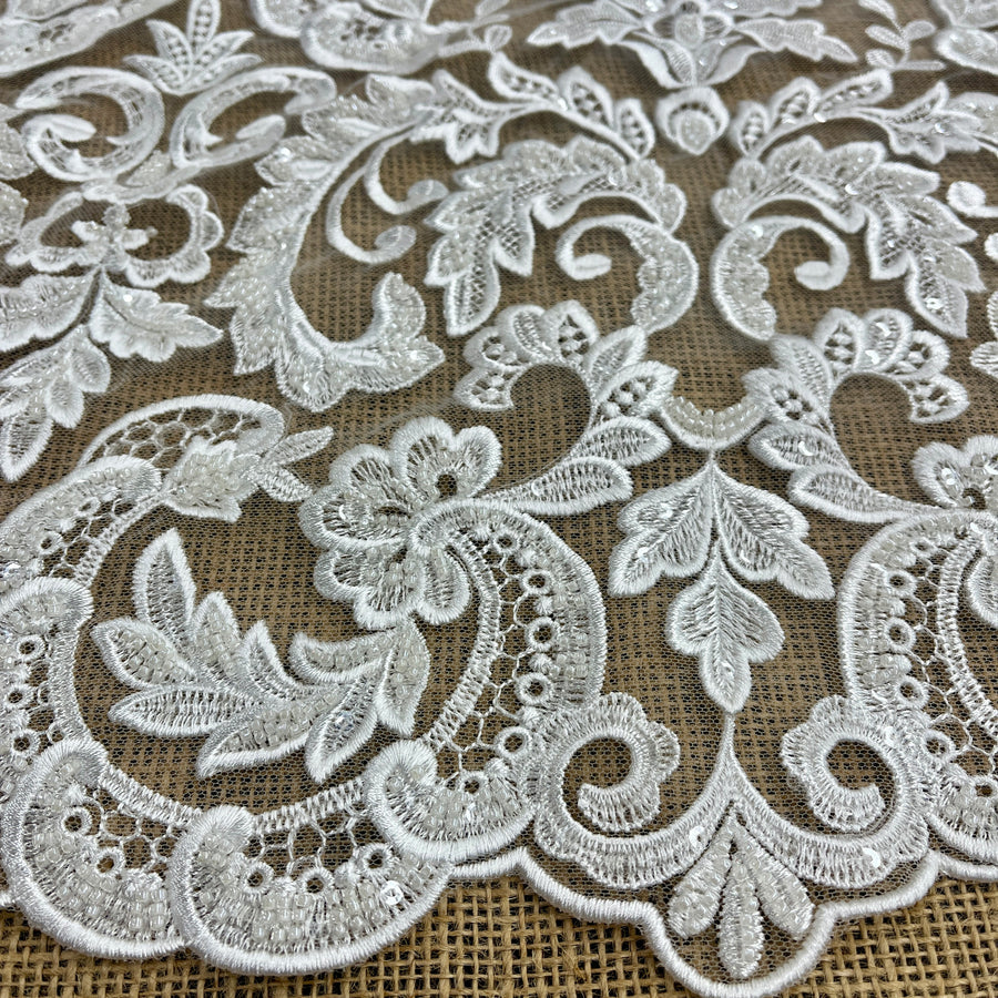 1 Yard Luxurious Beaded Lace Fabric Embroidered on Polyester Net Mesh