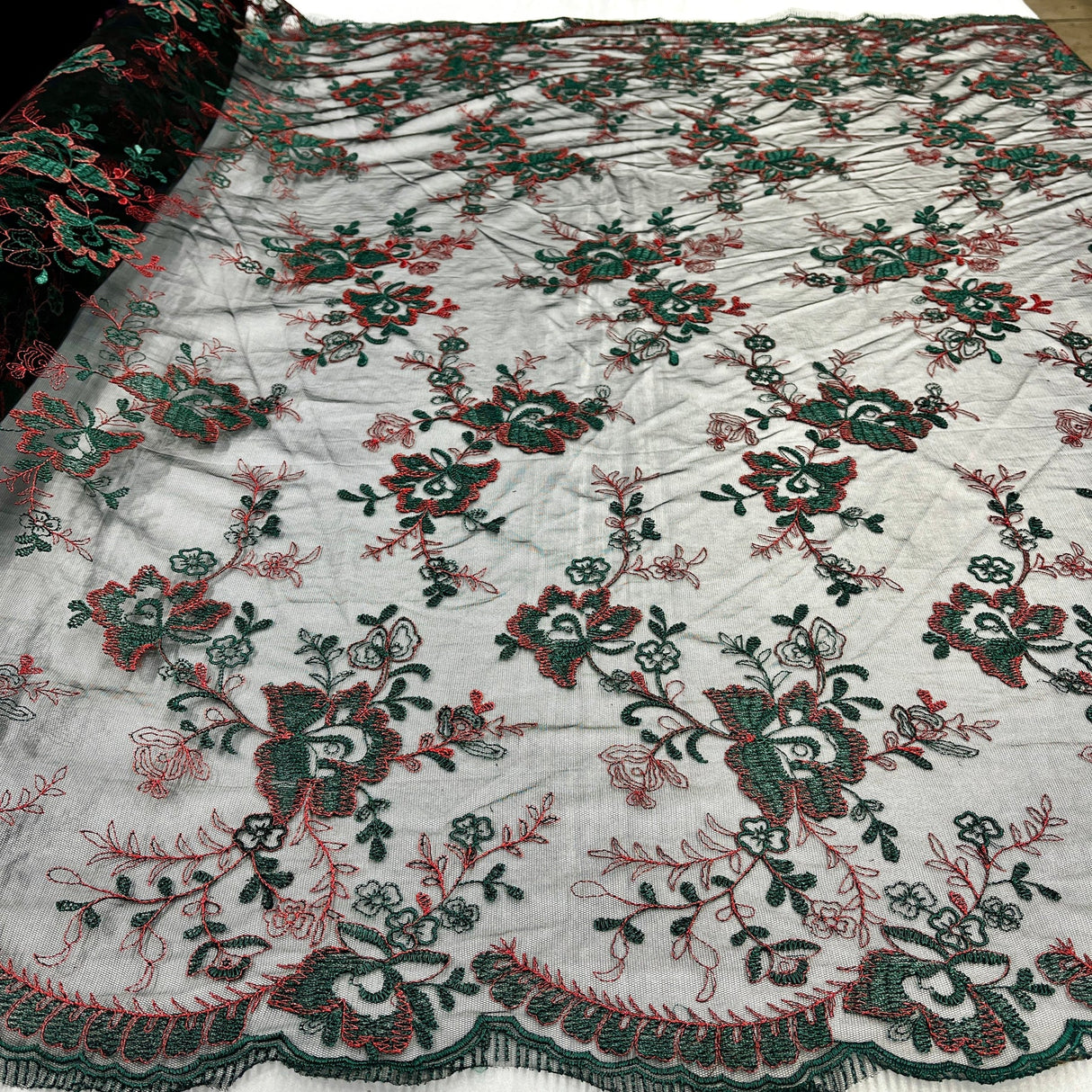 1 Yard Embroidered Lace Fabric on Polyester Net Mesh Ivory Silver for Bridal and Evening Gowns – 51"