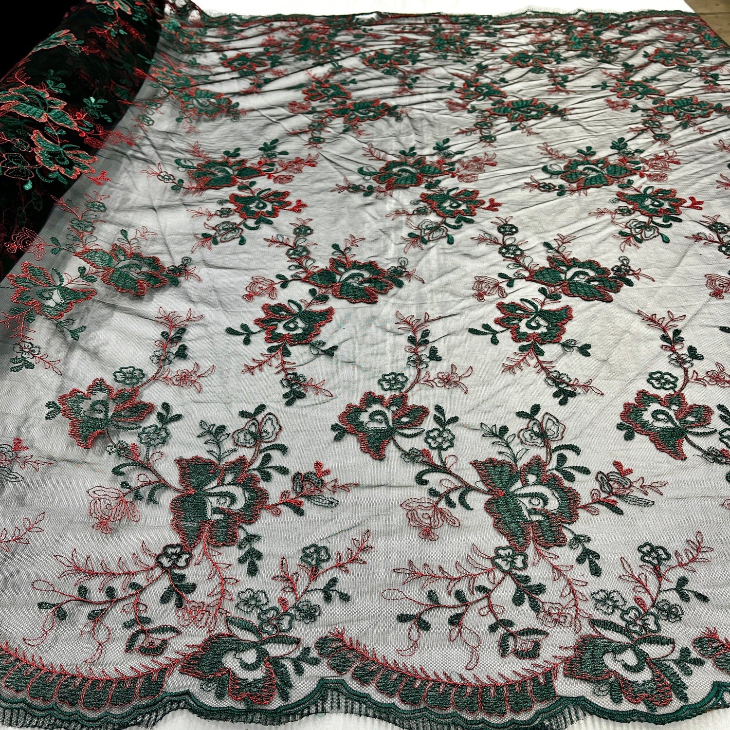 1 Yard Embroidered Lace Fabric on Polyester Net Mesh Ivory Silver for Bridal and Evening Gowns – 51"