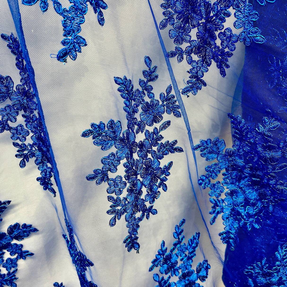 Embroidered Lace Fabric on Polyester Net Mesh
