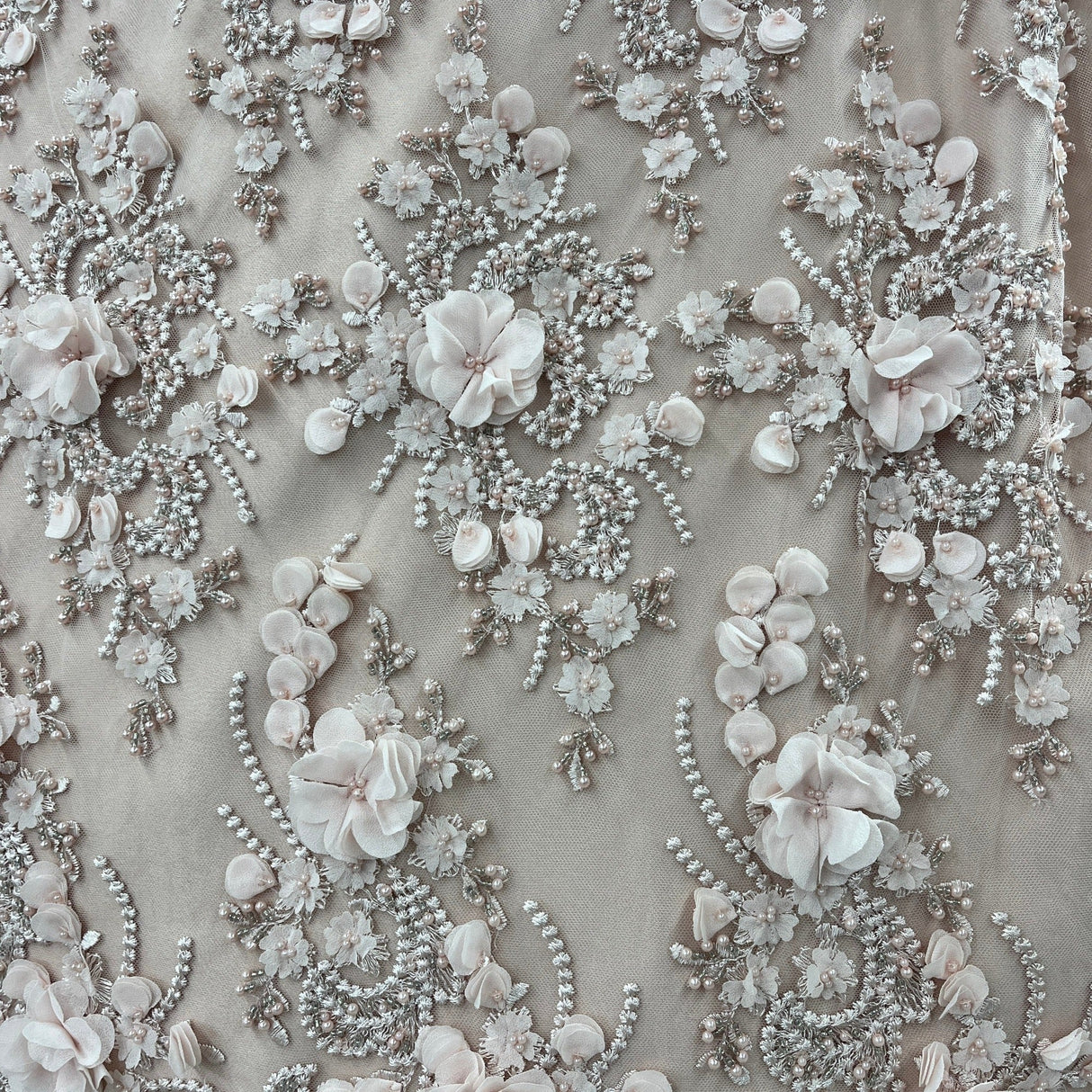 Beaded 3D Floral Lace Peach Mesh