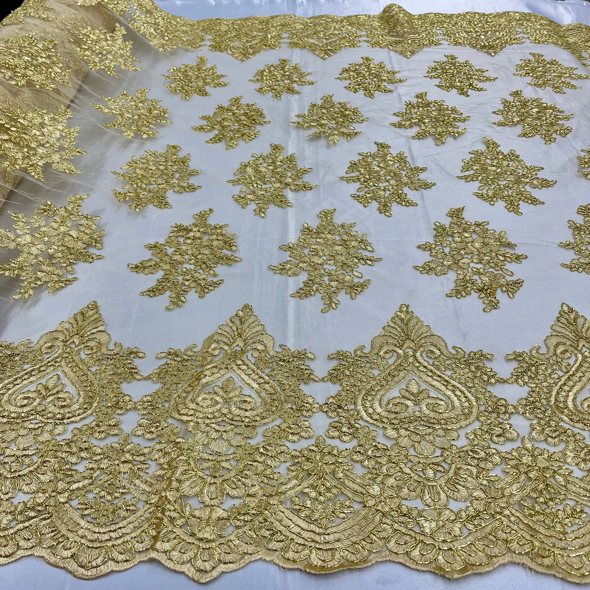 Embroidered Lace Fabric on Polyester Net Mesh
