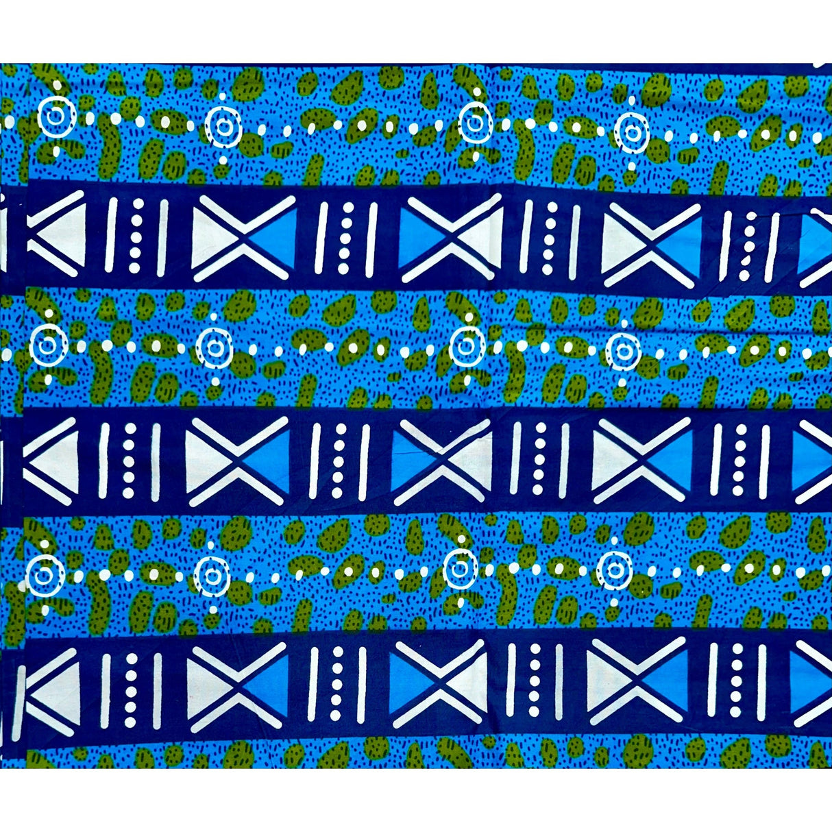 Tarkwa Symbolism 100% Cotton Fabric - Shades Of Blue, Green, White, 46" Width (Per Yard)