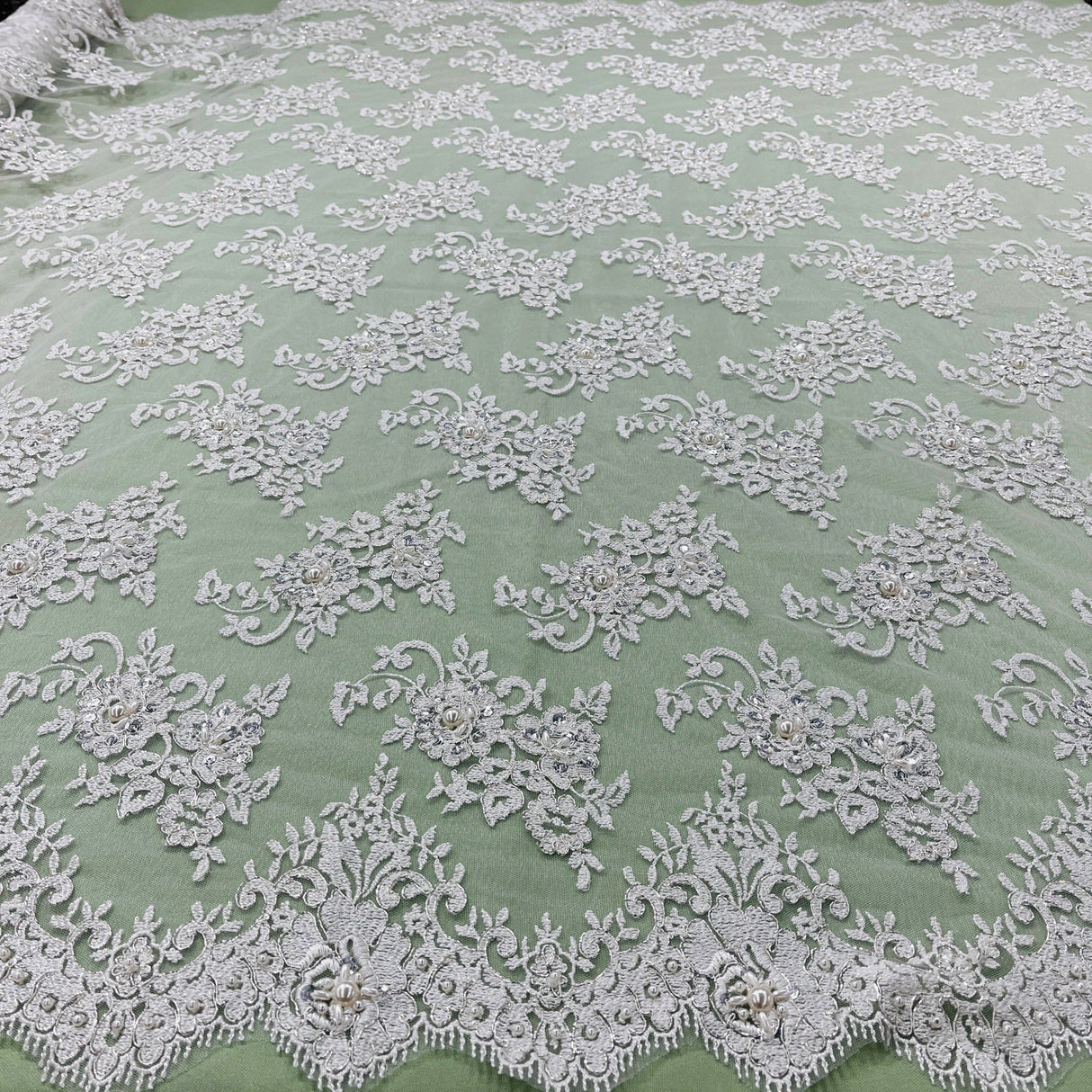 Beaded Lace Embroidered Mesh Ivory