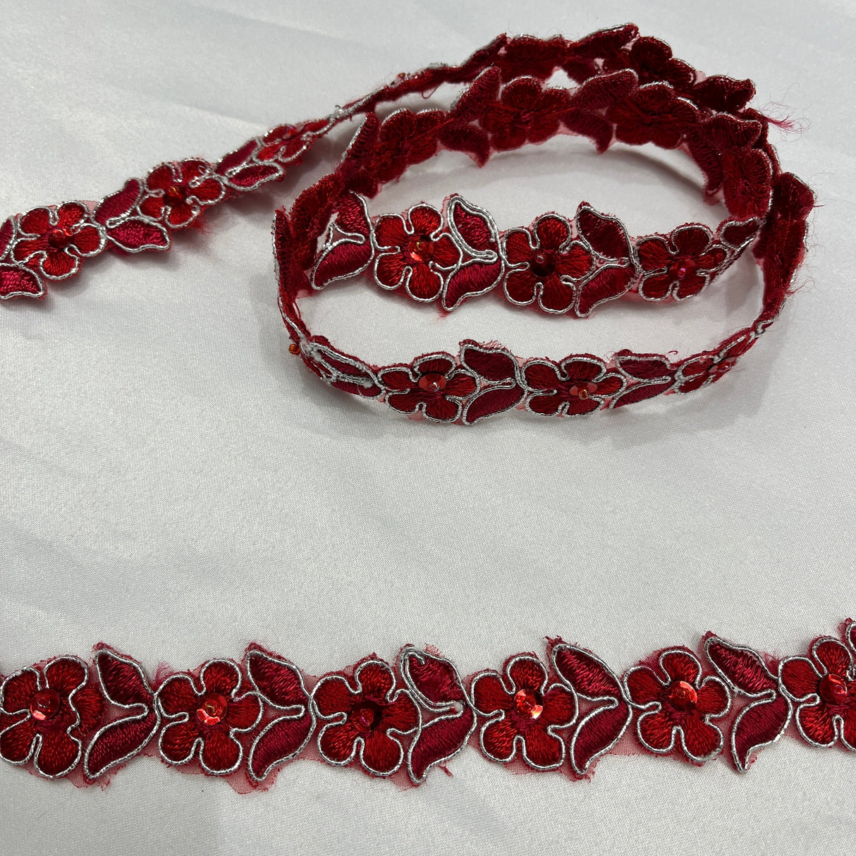 Beaded Corded Lace Trim on Polyester Organza