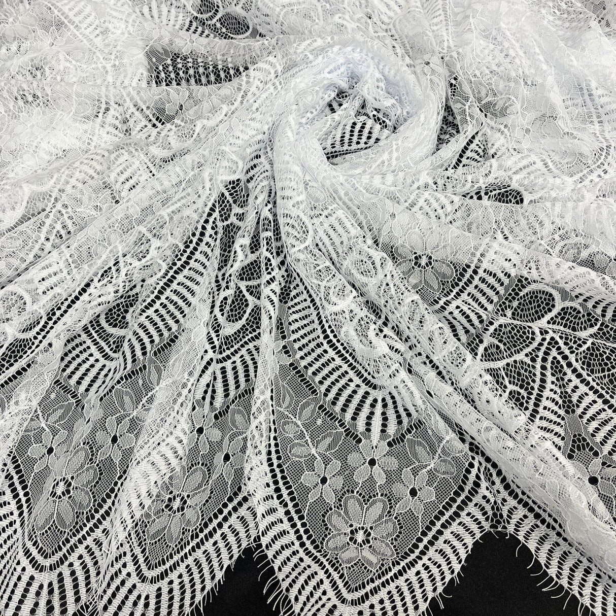 1 Yard Chantilly Embroidered Lace Fabric with Eyelash Scallop, 58" Wide French Alençon Lace for Bridal & Formal Wear